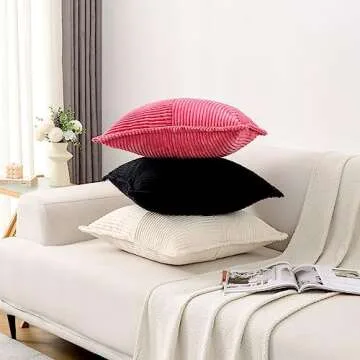 HAUSSY Hot Pink Throw Pillow Covers 20x20 Inch Set of 2,Soft Solid Corduroy Striped/Wide Bordered,Valentine Decor Pillows,Winter Home Decorations for Couch,Bed