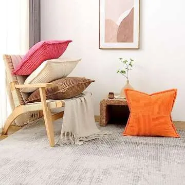 HAUSSY Hot Pink Throw Pillow Covers 20x20 Inch Set of 2,Soft Solid Corduroy Striped/Wide Bordered,Valentine Decor Pillows,Winter Home Decorations for Couch,Bed