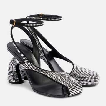 Kapxumo Women's Flip-flop High Heel Sandals Ankle Strap Block Heel Sandals Square Toe Cutout Leather Dress Shoes Adjustable Buckle Strappy Pumps for Party