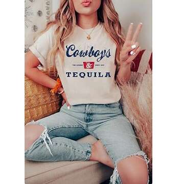 Retro Western Cowboy Shirts Women Cowgirl T Shirt Cowboy and Tequila Country Music Concert Graphic T...