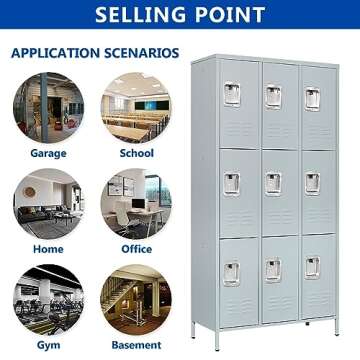 BYNSOE Metal Locker 9 Doors Employees Locker Storage Cabinet Locker School Hospital Gym Locker Requires Assembly (Gray-9 Doors 36" w)