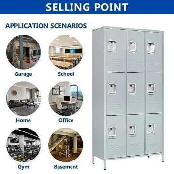 BYNSOE Metal Locker 9 Doors Employees Locker Storage Cabinet Locker School Hospital Gym Locker Requires Assembly (Gray-9 Doors 36" w)