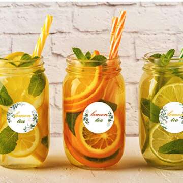 500 Pieces Canning Jars Labels Stickers Round Self Adhesive Stickers Lid Labels Roll 2 Inch Floral Canning Label Sticker for Storage Organizing Tags Envelop Seal, 4 Designs (White)