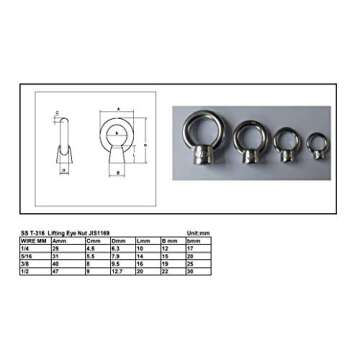 T316 Stainless Steel Lifting Eye Nut 1/4" UNC (10 PCS)