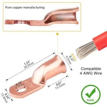 10pcs 4 Awg - 5/16" (M8) Sanuke Wire Lugs Ring Terminal Connectors Ends, UL Listed Heavy Duty for Battery Cable Lug Wire Electrical Eyelets with 3:1 Dual Wall Adhesive Heat Shrink