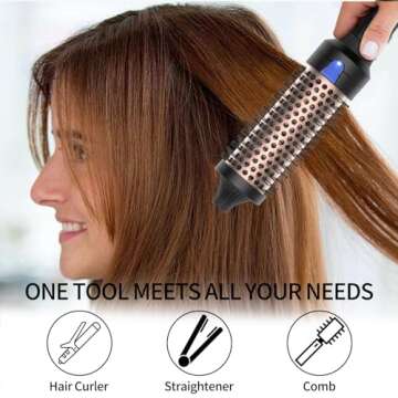 K&K Heated Curling Brush - 1.5 Inch Ceramic Tourmaline Ionic Volumizing Hot Brush for Root Volume & Loose Curls (Black)