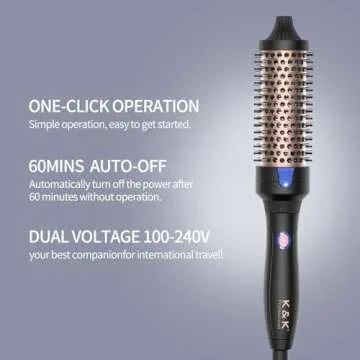 K&K Heated Curling Brush - 1.5 Inch Ceramic Tourmaline Ionic Volumizing Hot Brush for Root Volume & Loose Curls (Black)