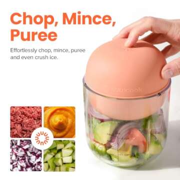 Nutricook Choppi Cordless Electric Vegetable Chopper & Mini Food Processor for Dicing, Shredding, Mincing, and Puree, Portable and Rechargeable, 2-Cup, 500 mL, 4000 mAh Battery, Canyon Sunset