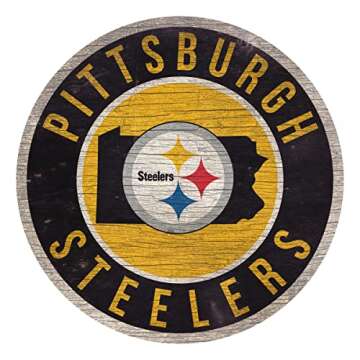 Fan Creations Pittsburgh Steelers Wood Sign 12 Inch Round State Design