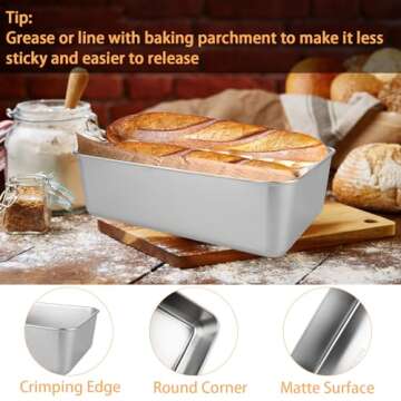 AKOLAFE 6PCS Stainless Steel Loaf Pan 8.5 x 5.5 Inch Banana Bread Pan for Homemade Bread Baking Pan for Oven Metal Meatloaf Pan Sandwich Bread Loaf Pans for Baking Bread Tins for Baking Meat Loaf Cake