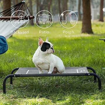 Bedsure Medium Elevated Cooling Outdoor Dog Bed - Raised Cots for Medium Dogs, Portable Indoor & Outdoor Pet Hammock Bed with Skid-Resistant Feet, Frame with Breathable Mesh, Grey, 43 inches