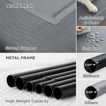 Bedsure Medium Elevated Cooling Outdoor Dog Bed - Raised Cots for Medium Dogs, Portable Indoor & Outdoor Pet Hammock Bed with Skid-Resistant Feet, Frame with Breathable Mesh, Grey, 43 inches