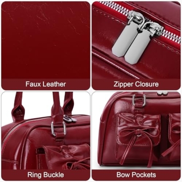 Juoxeepy Ita Bag Cute Bow Purse Aesthetic Japanese Shoulder Bag Faux Leather Tote Bag Y2k Red Handbag Purse