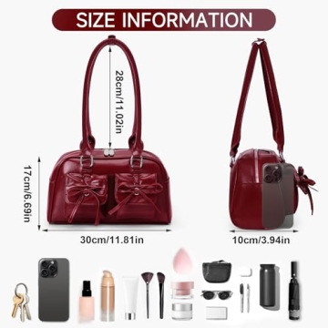 Juoxeepy Ita Bag Cute Bow Purse Aesthetic Japanese Shoulder Bag Faux Leather Tote Bag Y2k Red Handbag Purse