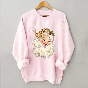 Women s Pink Christmas Sweatshirts for Women Novelty Funny Santa Xmas Tree Graphic Pullover Tops Loo...
