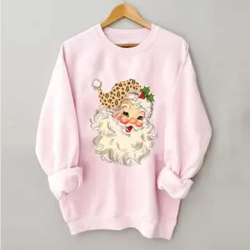 Women s Pink Christmas Sweatshirts for Women Novelty Funny Santa Xmas Tree Graphic Pullover Tops Loo...
