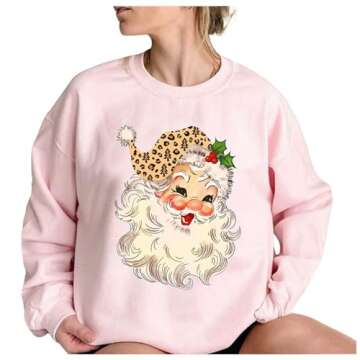 Women s Pink Christmas Sweatshirts for Women Novelty Funny Santa Xmas Tree Graphic Pullover Tops Loose Casual Fleece Shirts Pink L