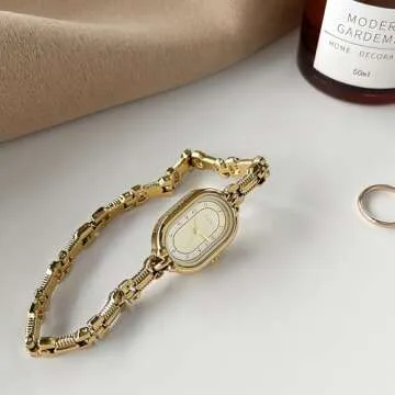 FANMIS Women's Vintage Oval Watches Luxury Minimalism Bracelet Small Gold Watch Ladies Analog Waterproof Watch Fashion Bangle Bracelet Dress Watch with Stainless Steel Band (Gold)