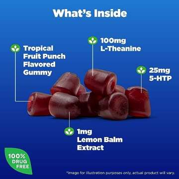 Natrol Mood+ Stress Relax+ Day Calm Gummies for Occasional Stress, Tropical Fruit Punch, 60 Count, 60 Day Supply