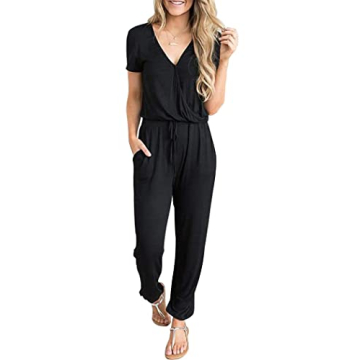 Chic Women’s Deep V Neck Jumpsuit for Summer Comfort