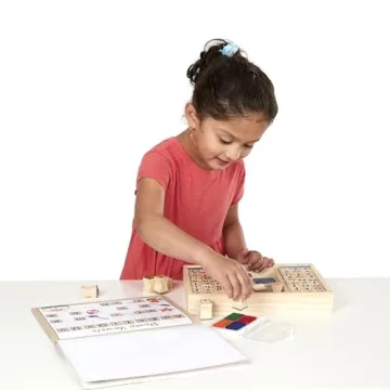 Melissa & Doug Deluxe Letters and Numbers Wooden Stamp Set ABCs 123s With Activity Book, 4-Color Stamp Pad - FSC Certified