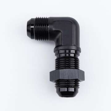 AC PERFORMANCE Aluminum 90 Degree -8 AN Male Flare Union Bulkhead Fuel Fitting with AN8 Bulkhead Nut, Black