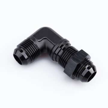AC PERFORMANCE Aluminum 90 Degree -8 AN Male Flare Union Bulkhead Fuel Fitting with AN8 Bulkhead Nut, Black