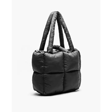 Women Padded Shoulder Bag Luxury Check Tote Bag Soft Pillow Handbag Quilted Puffy High Capacity Unde...