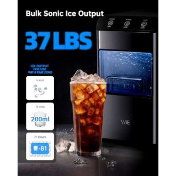 Nugget Ice Makers Countertop for Home Kitchen 37LBS, Pebble Counter Top Ice Machine, Mini Small Ice ...