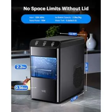 Nugget Ice Makers Countertop for Home Kitchen 37LBS, Pebble Counter Top Ice Machine, Mini Small Ice Maker,Portable Sonic Chewable Pellet Soft Icemaker, LED Maquina de Hielo Tabletop Self Cleaning