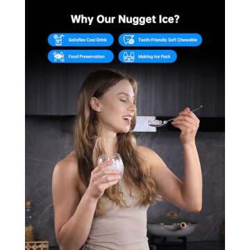 Nugget Ice Makers Countertop for Home Kitchen 37LBS, Pebble Counter Top Ice Machine, Mini Small Ice Maker,Portable Sonic Chewable Pellet Soft Icemaker, LED Maquina de Hielo Tabletop Self Cleaning