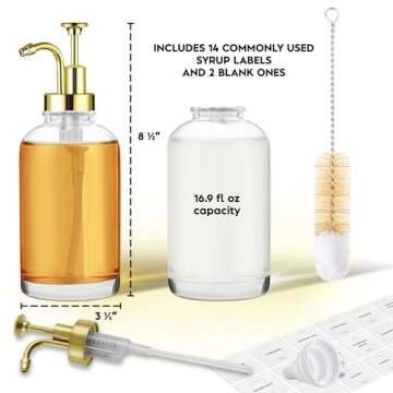 Spaceneat Coffee Syrup Dispenser with Pump - Includes 24 Flavor Labels - Glass Syrup Dispenser for C...