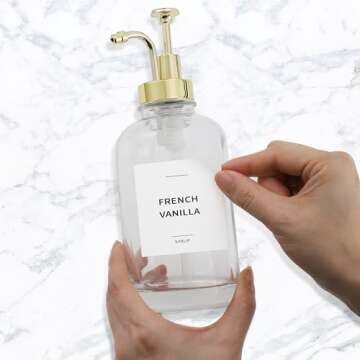 Spaceneat Coffee Syrup Dispenser with Pump - Includes 24 Flavor Labels - Glass Syrup Dispenser for Coffee Bar - Elevate your Beverage Station with 16.9 fl oz Flavoring Container Bottles, 2pcs, Gold