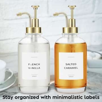 Spaceneat Coffee Syrup Dispenser with Pump - Includes 24 Flavor Labels - Glass Syrup Dispenser for Coffee Bar - Elevate your Beverage Station with 16.9 fl oz Flavoring Container Bottles, 2pcs, Gold