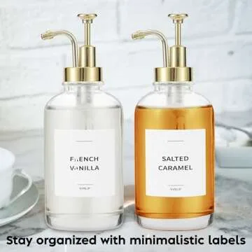 Spaceneat Coffee Syrup Dispenser with Pump - Includes 24 Flavor Labels - Glass Syrup Dispenser for Coffee Bar - Elevate your Beverage Station with 16.9 fl oz Flavoring Container Bottles, 2pcs, Gold