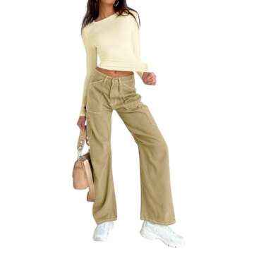 Abardsion Women's Casual Basic Going Out Crop Tops Slim Fit Long Sleeve Crew Neck Tight T Shirts (Beige, M)