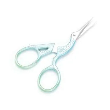 3.6 Inch Sewing Embroidery Scissors with Artificial Leather Cover Stainless Steel Stork Scissors Vintage Embroidery Scissors for Needlework, Manual Sewing Handicraft (Fresh Green)