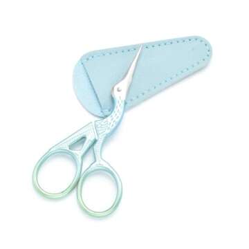 3.6 Inch Sewing Embroidery Scissors with Artificial Leather Cover Stainless Steel Stork Scissors Vintage Embroidery Scissors for Needlework, Manual Sewing Handicraft (Fresh Green)