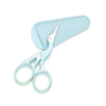 3.6 Inch Sewing Embroidery Scissors with Artificial Leather Cover Stainless Steel Stork Scissors Vintage Embroidery Scissors for Needlework, Manual Sewing Handicraft (Fresh Green)