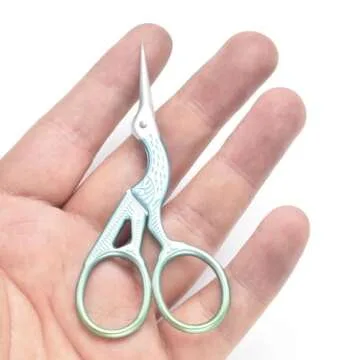 3.6 Inch Sewing Embroidery Scissors with Artificial Leather Cover Stainless Steel Stork Scissors Vintage Embroidery Scissors for Needlework, Manual Sewing Handicraft (Fresh Green)
