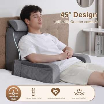 Vekkia Reading Pillow,Back Pillow for Bed Sitting Up Adult,Back Support Pillow with Arm Rest and Poc...