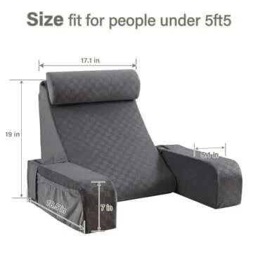 Vekkia Reading Pillow,Back Pillow for Bed Sitting Up Adult,Back Support Pillow with Arm Rest and Pockets,New Rest Chair Pillow for Bed Floor Reading,Gaming,Relaxing or Watching TV -19in Grey