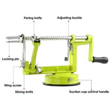 Apple Peeler, Stainless Steel Apple Corer Slicer Peeler, Durable Heavy Duty Die Cast Magnesium Alloy Apple Peeler Slicer Corer with Suction Base(Green)