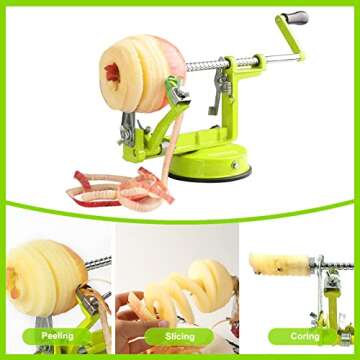 Apple Peeler, Stainless Steel Apple Corer Slicer Peeler, Durable Heavy Duty Die Cast Magnesium Alloy Apple Peeler Slicer Corer with Suction Base(Green)