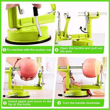 Apple Peeler, Stainless Steel Apple Corer Slicer Peeler, Durable Heavy Duty Die Cast Magnesium Alloy Apple Peeler Slicer Corer with Suction Base(Green)