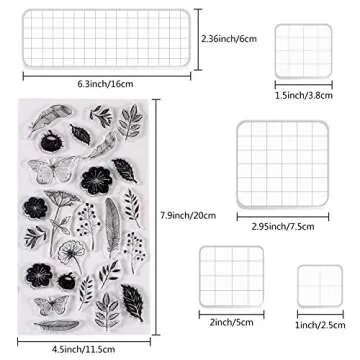 Acrylic Stamping Blocks Tools Set, BENBO 5 Pieces Assorted Sizes Clear Stamp Blocks with Grid Lines and 1 Sheet Clear Silicone Seal Stamps for Scrapbooking Crafts Card Making