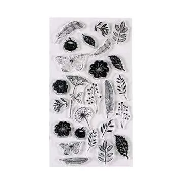 Acrylic Stamping Blocks Tools Set, BENBO 5 Pieces Assorted Sizes Clear Stamp Blocks with Grid Lines and 1 Sheet Clear Silicone Seal Stamps for Scrapbooking Crafts Card Making