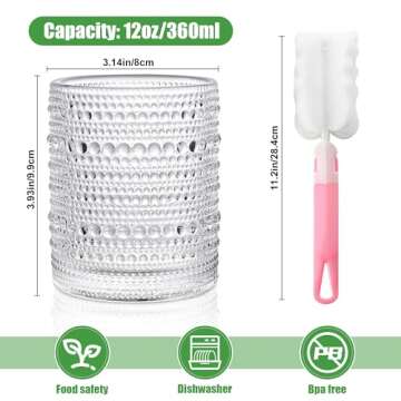 KMIGRUAN Vintage Hobnail Drinking Glass Set of 6