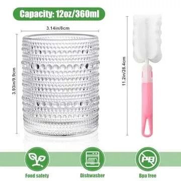 KMIGRUAN Vintage Hobnail Drinking Glass Set of 6