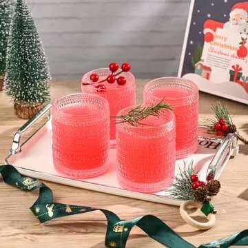 KMIGRUAN Vintage Hobnail Drinking Glass Set of 6